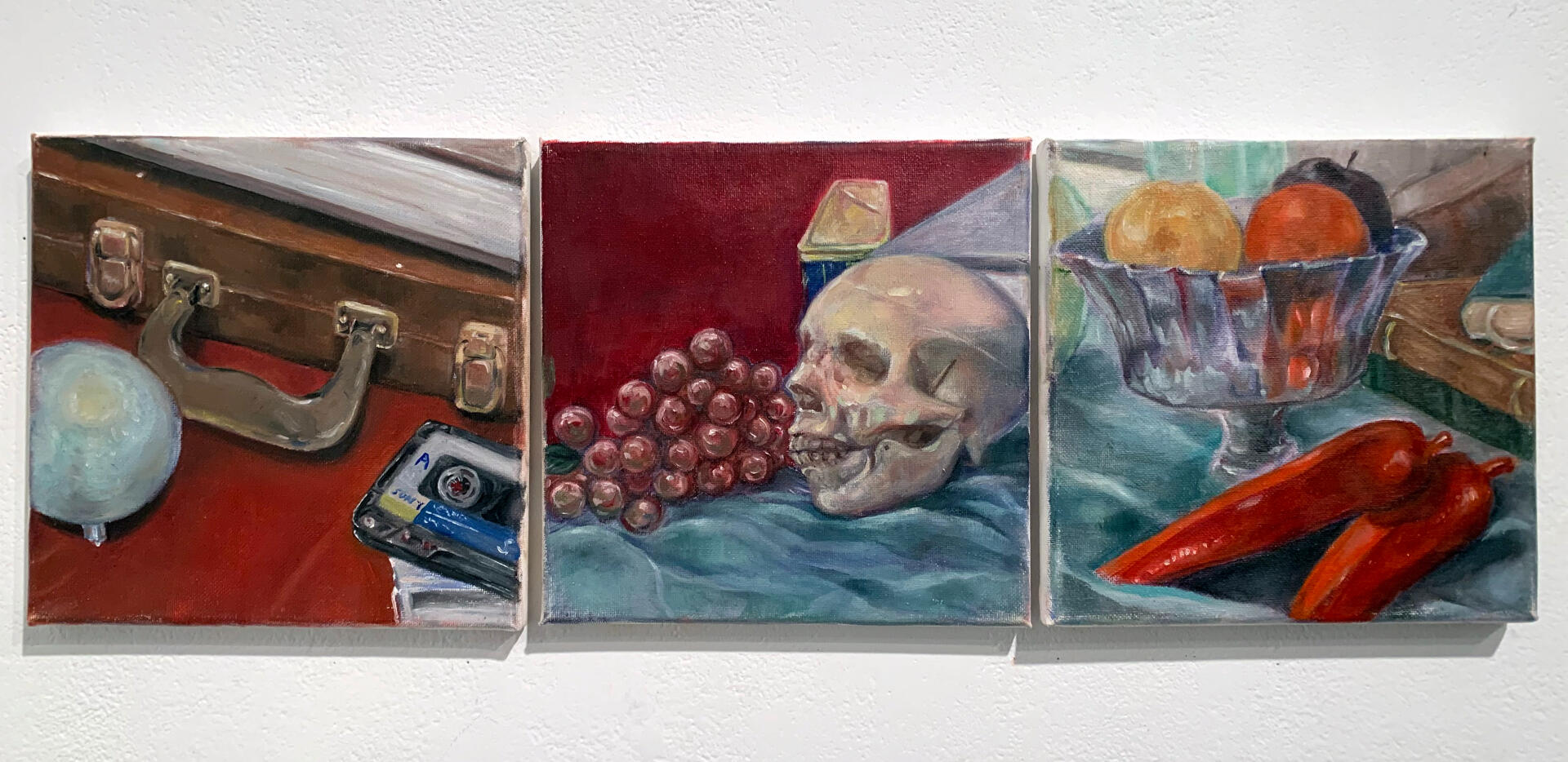 Vanitas Still Life Painting, 2019. Oil on Canvas. 8 in x 24 in