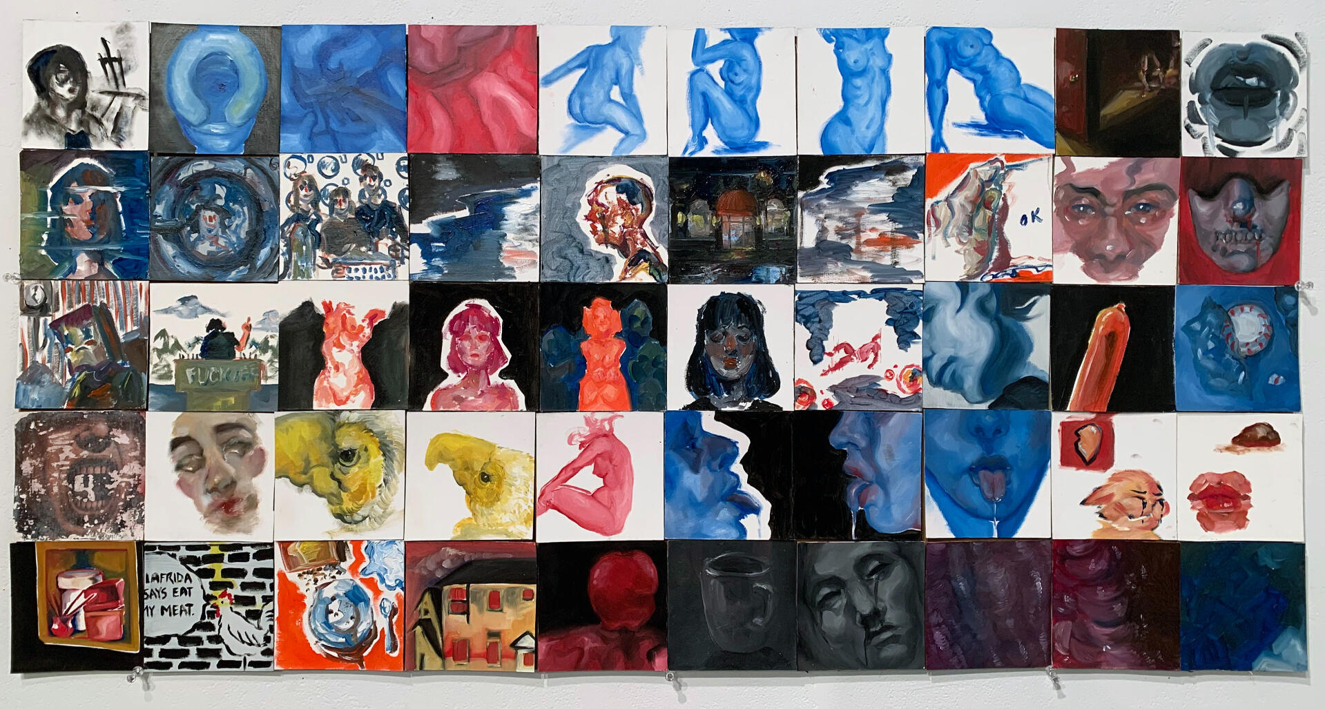 Daily life and fantasies, 2020. Oil on Poster Board. 20 in x 40 in