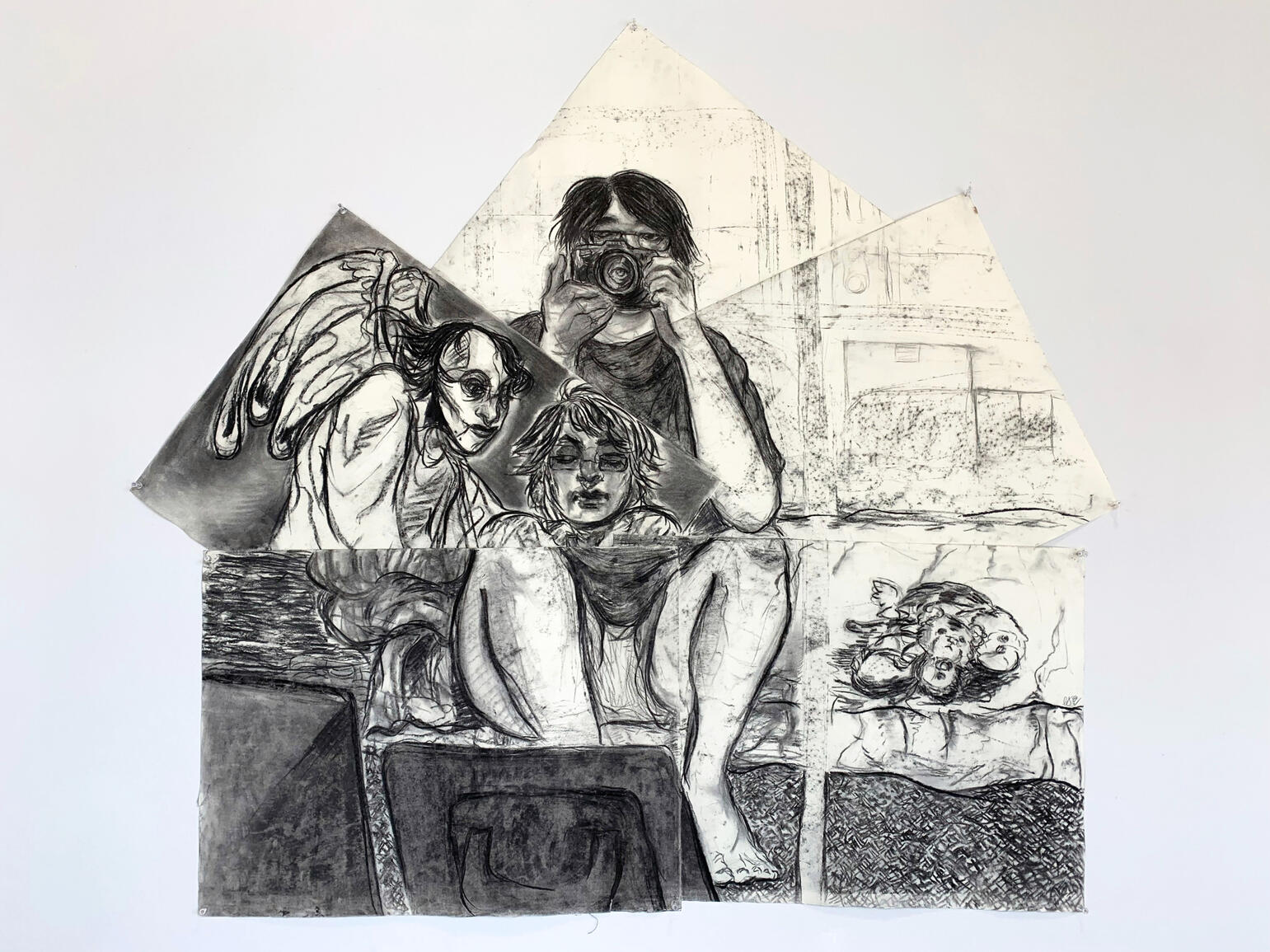 Snapshots I, 2018. Charcoal on Paper. 54 in x 48 in